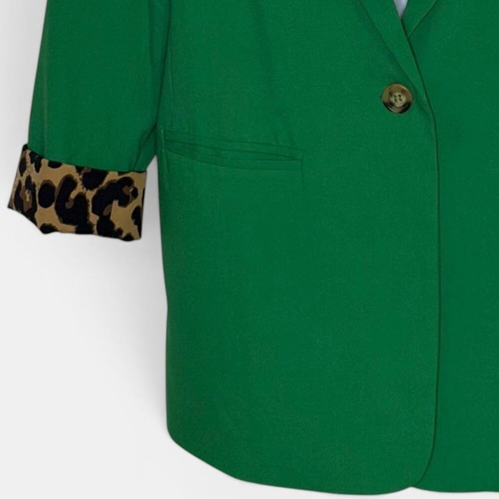 Moving Forward Tiger Blazer Size L Kelly Green Rhinestone Mob Wife Leopard Lined - Picture 7 of 10